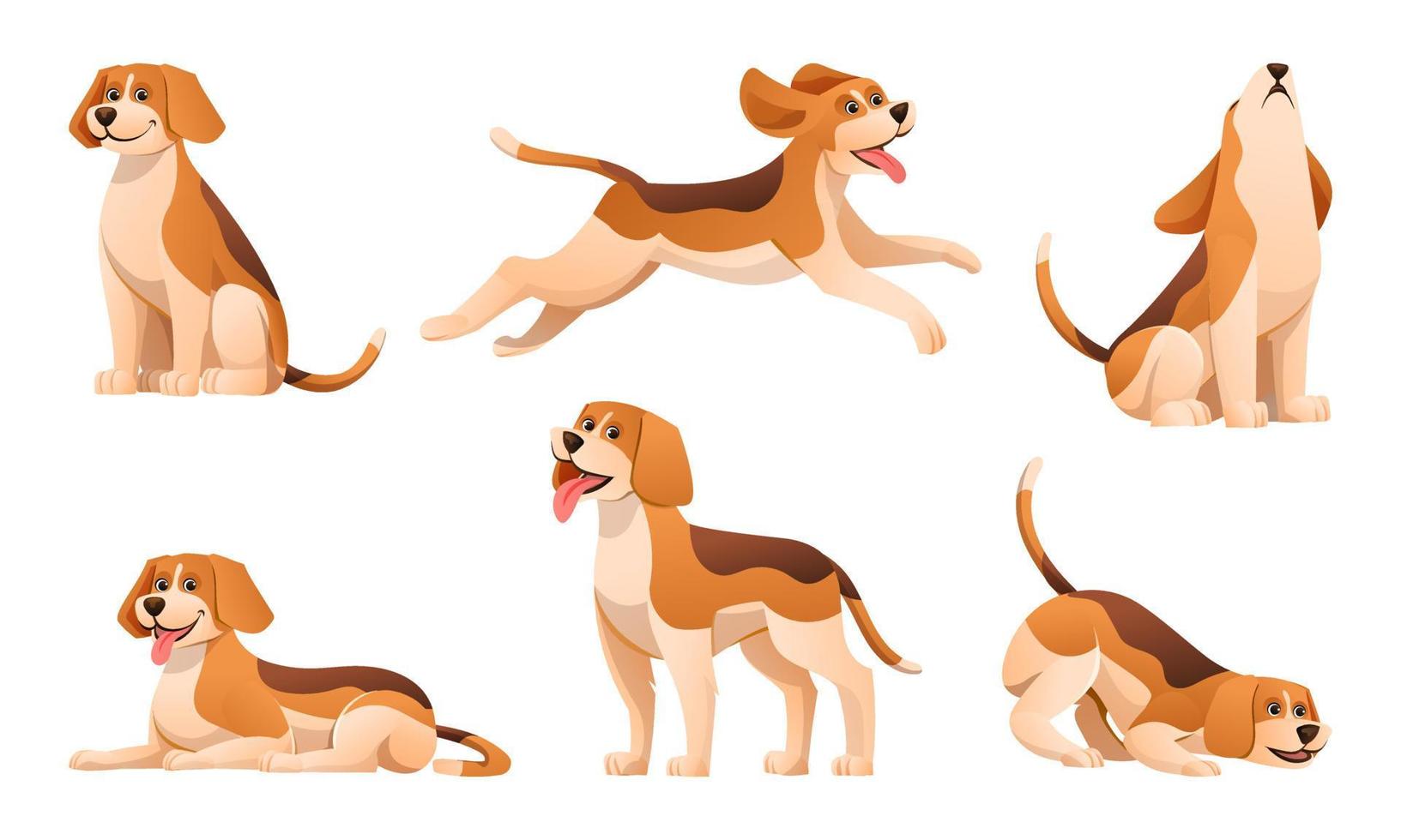 set di cane beagle in varie pose cartone animato vettore