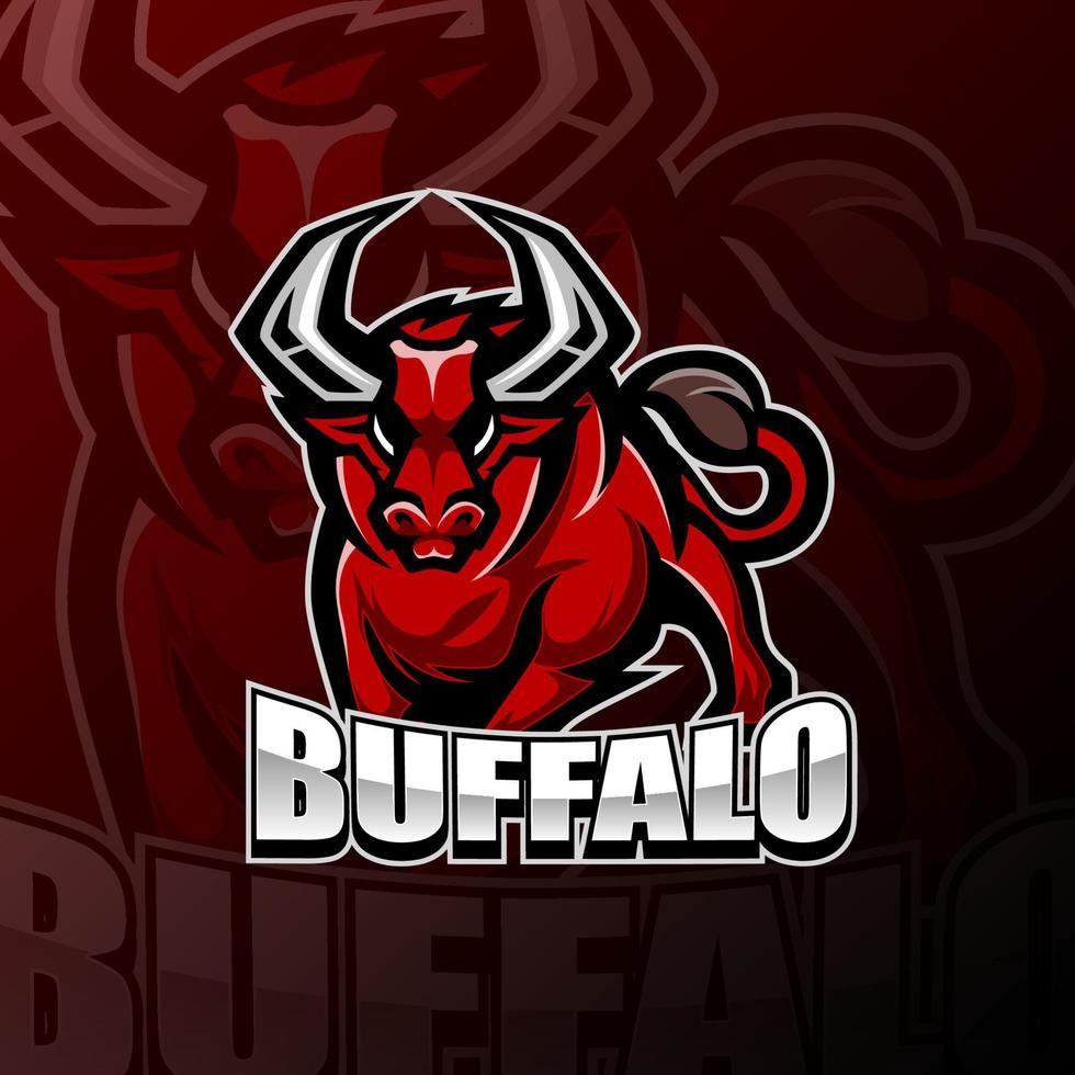 design del logo della mascotte esport di bufalo vettore