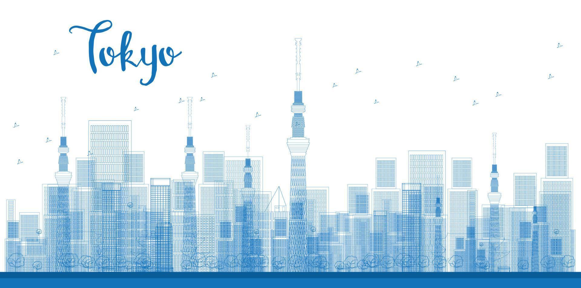 delinea i grattacieli della città di tokyo in colore blu. vettore