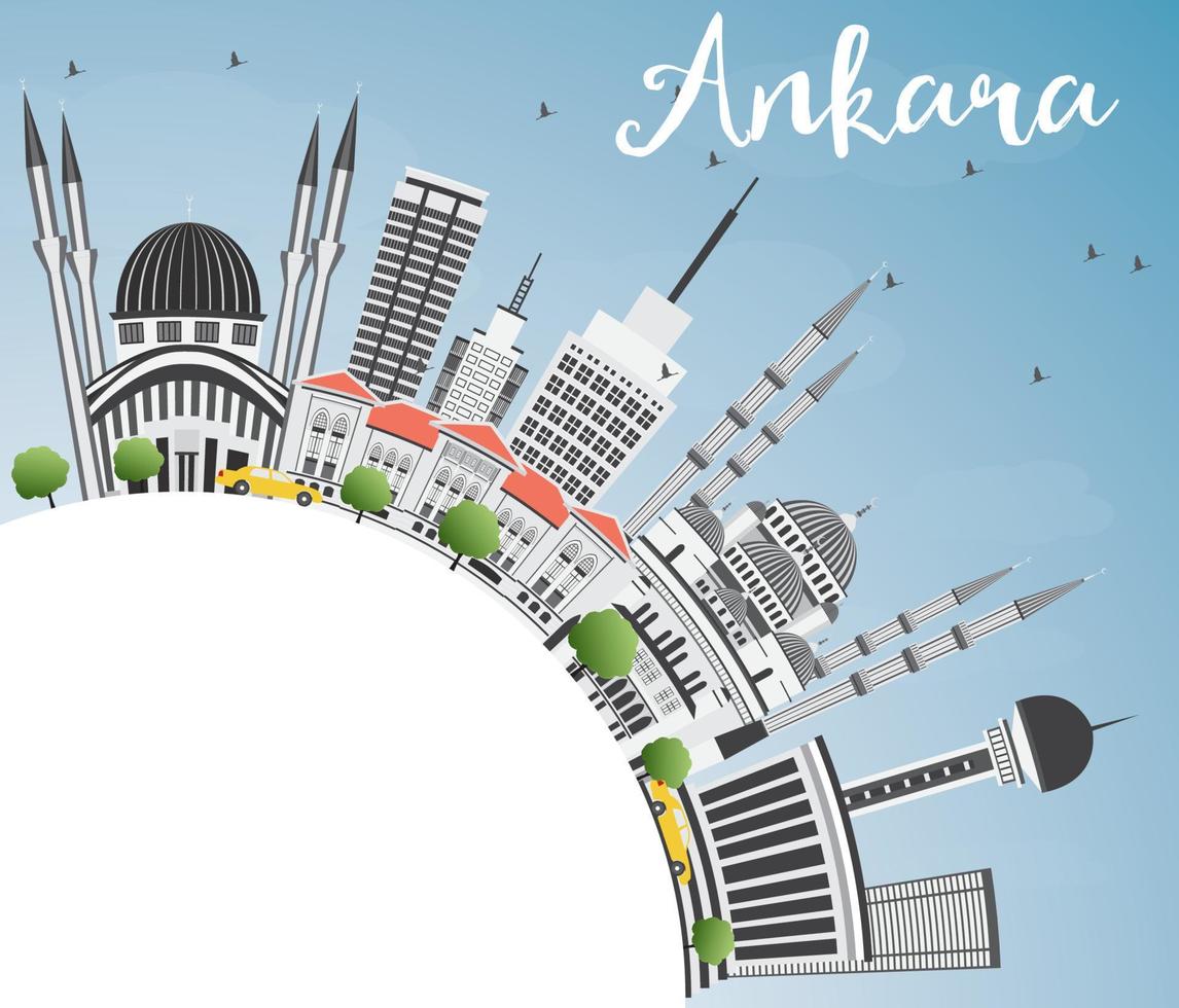 skyline di ankara con edifici grigi, cielo blu e spazio per la copia. vettore