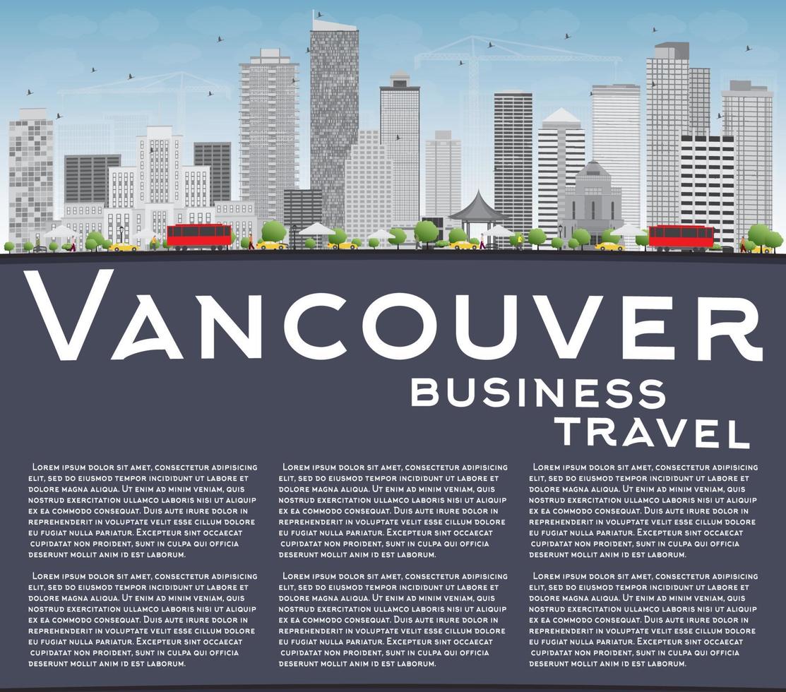 skyline di Vancouver con edifici grigi, cielo blu e spazio per la copia. vettore