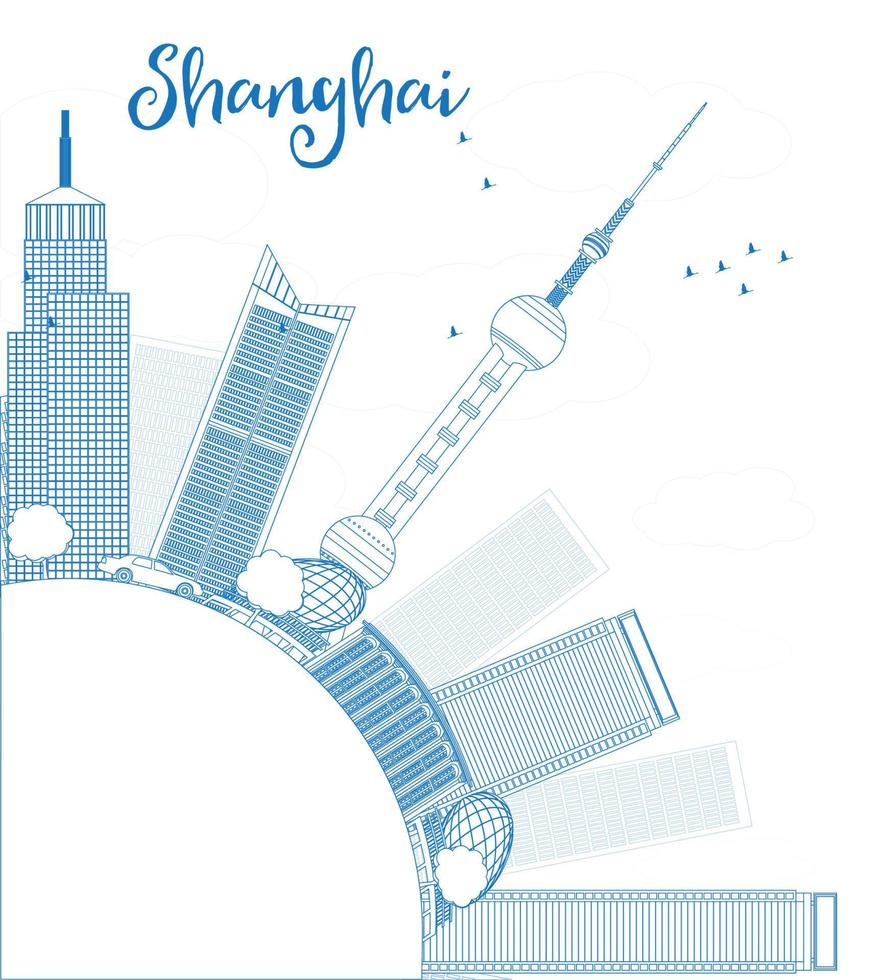delineare lo skyline di shanghai con grattacieli blu. vettore