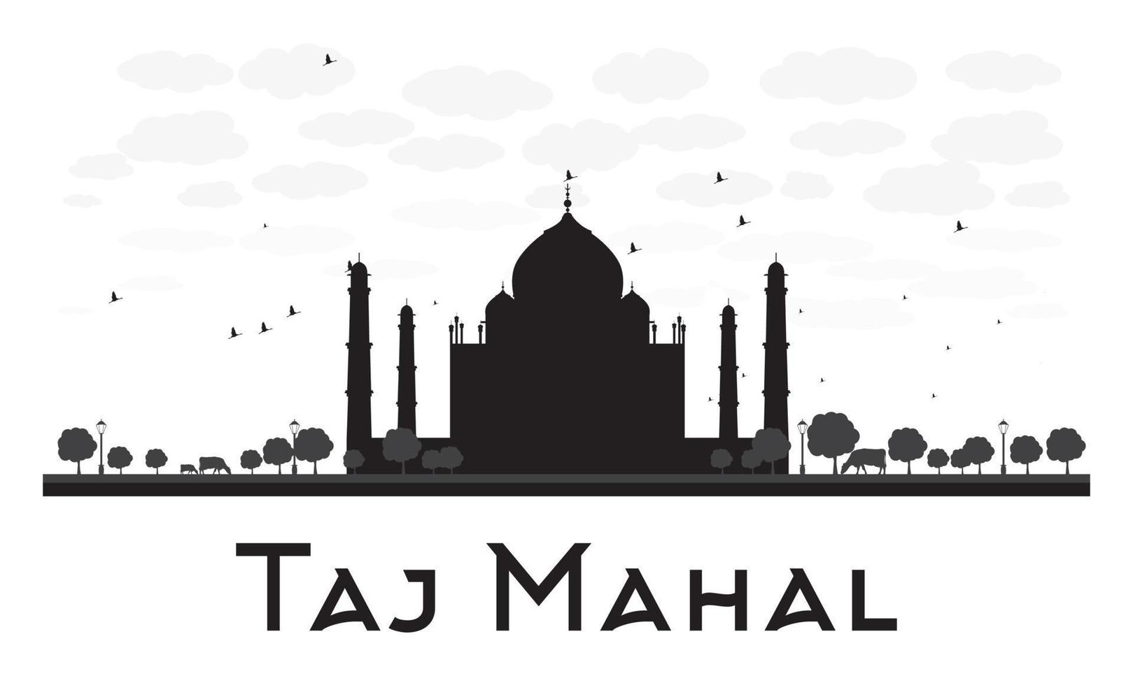 sagoma in bianco e nero dell'orizzonte del taj mahal vettore