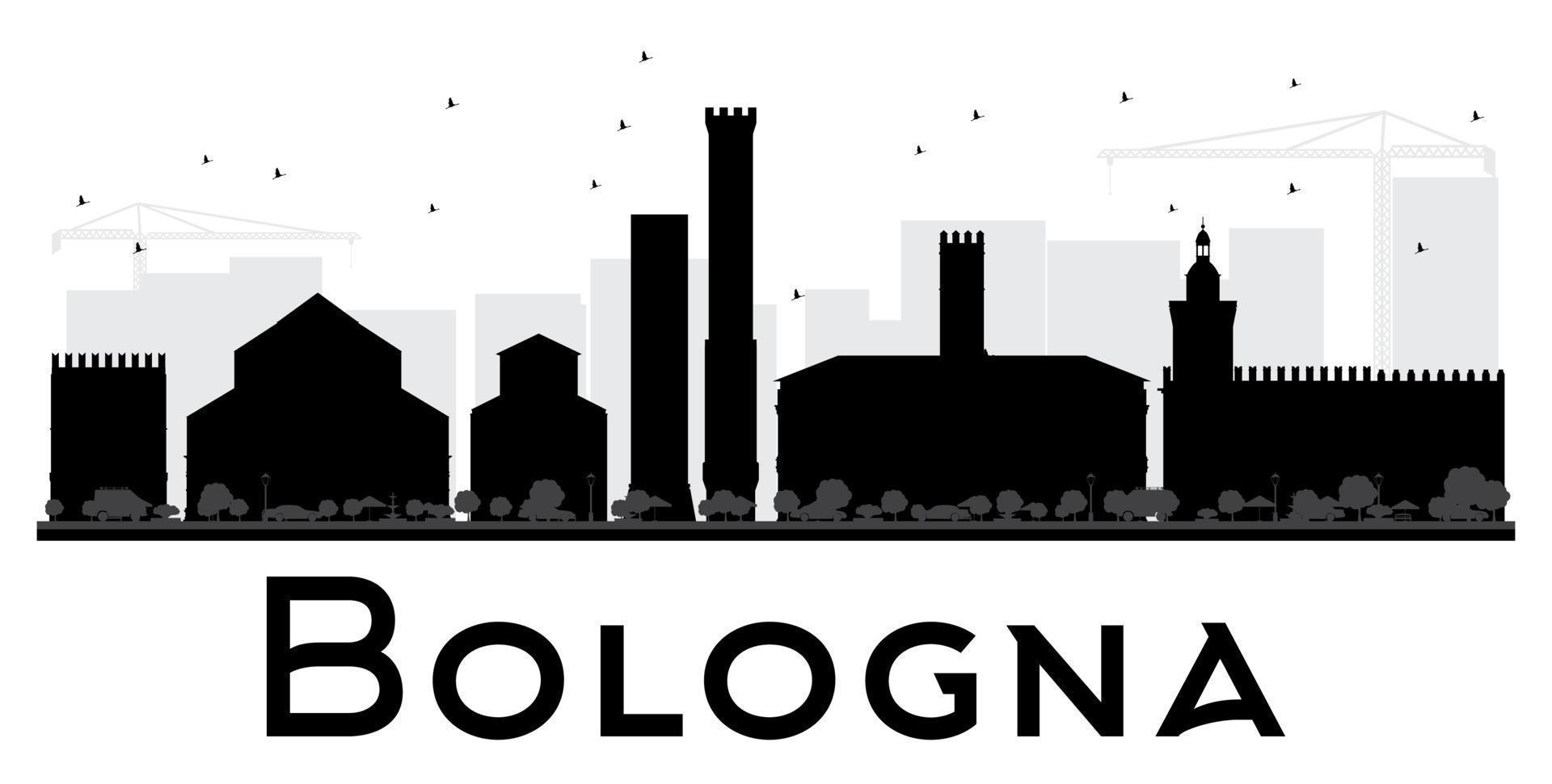 silhouette in bianco e nero dell'orizzonte della città di bologna. vettore