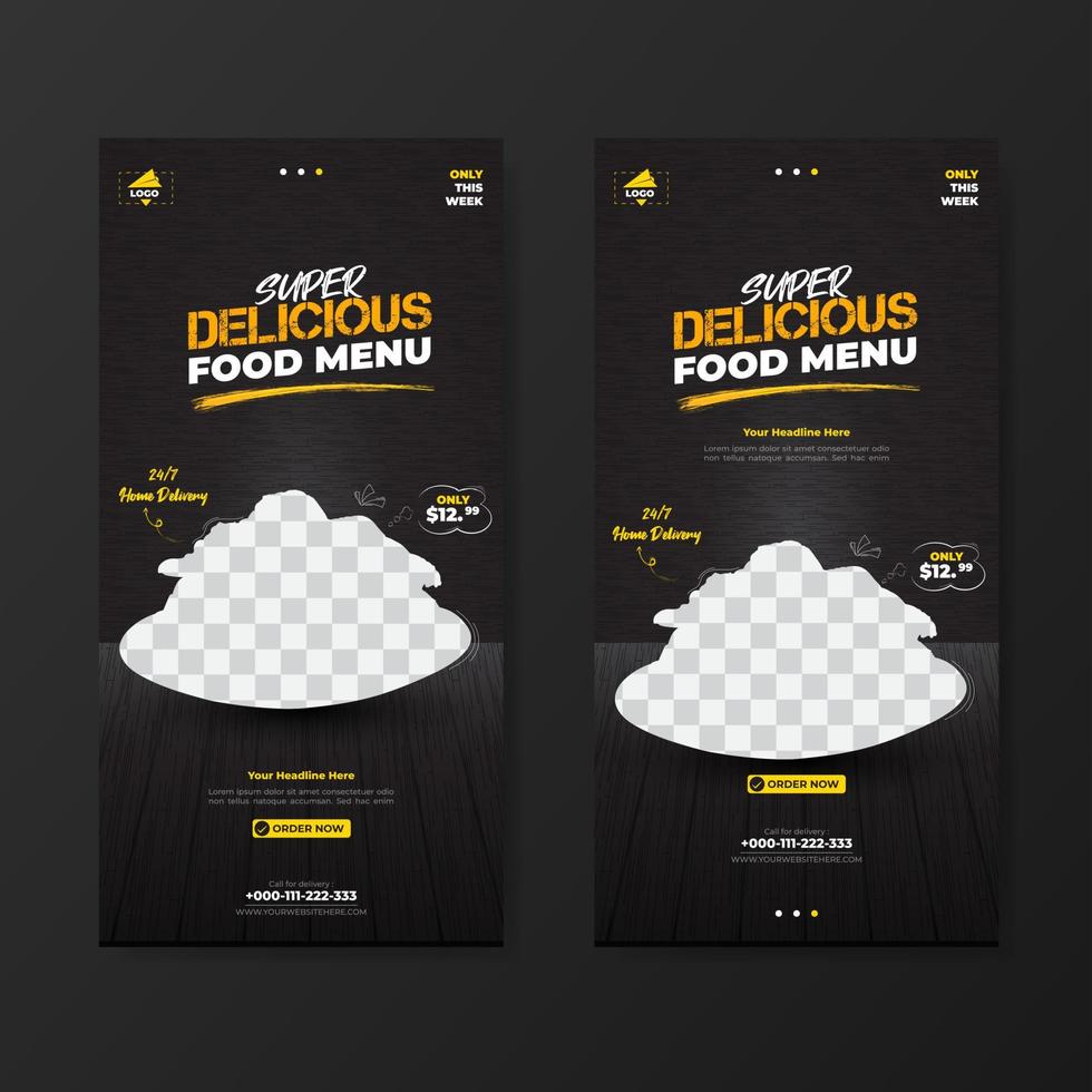 modello di promozione del menu di cibo super delizioso banner vettore