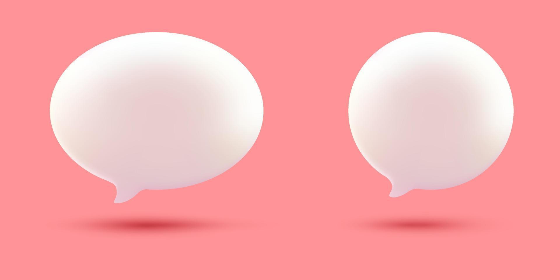 set di icone a fumetto bianco 3d, isolate su sfondo rosa pastello. Insieme dell'icona della chat 3D vettore