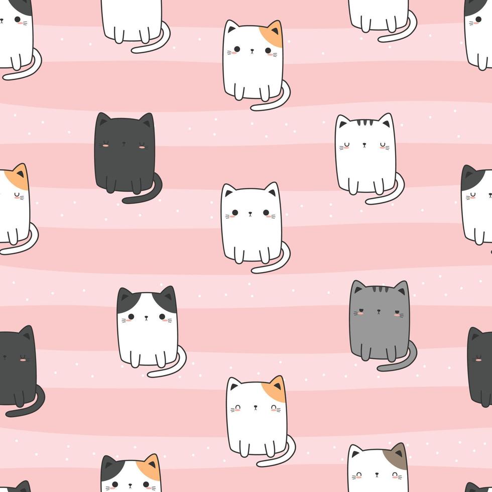 modello senza cuciture con simpatici gatti paffuti cartone animato su sfondo rosa vettore