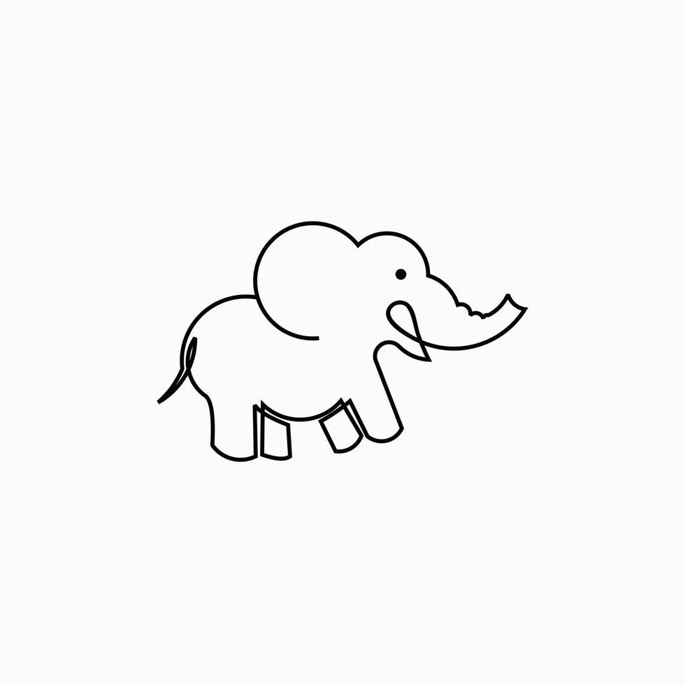 carino linea elefante cartone animato animale vettore