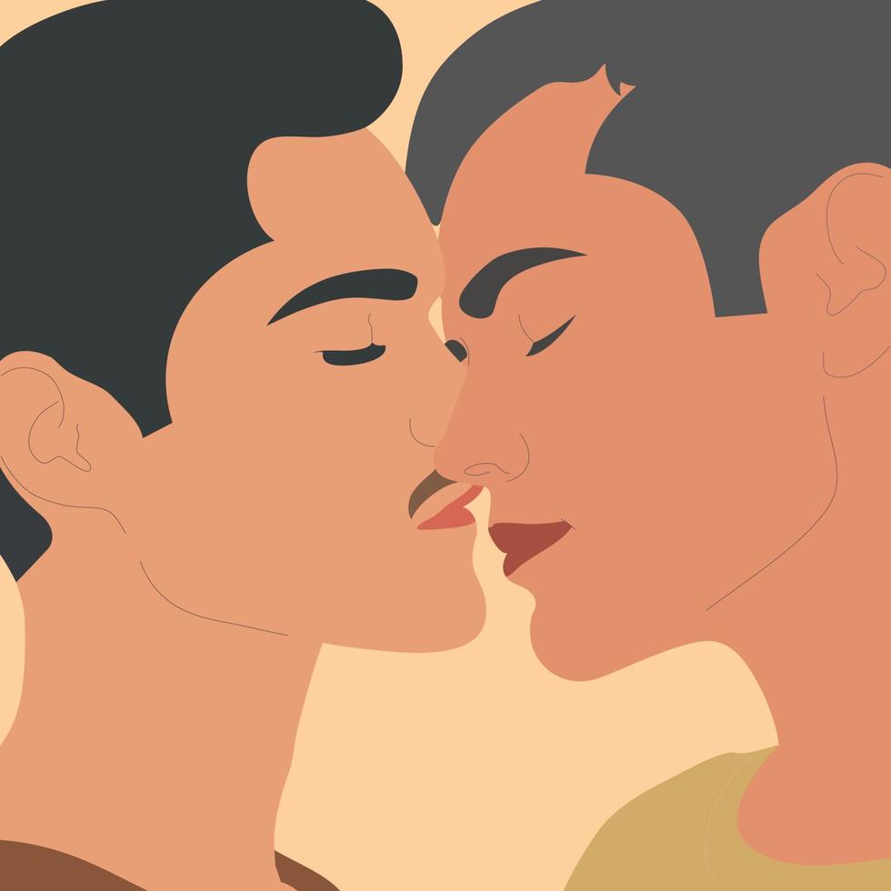 coppia omosessuale innamorata. profilo di due giovani gay con gli occhi chiusi di profilo. vettore