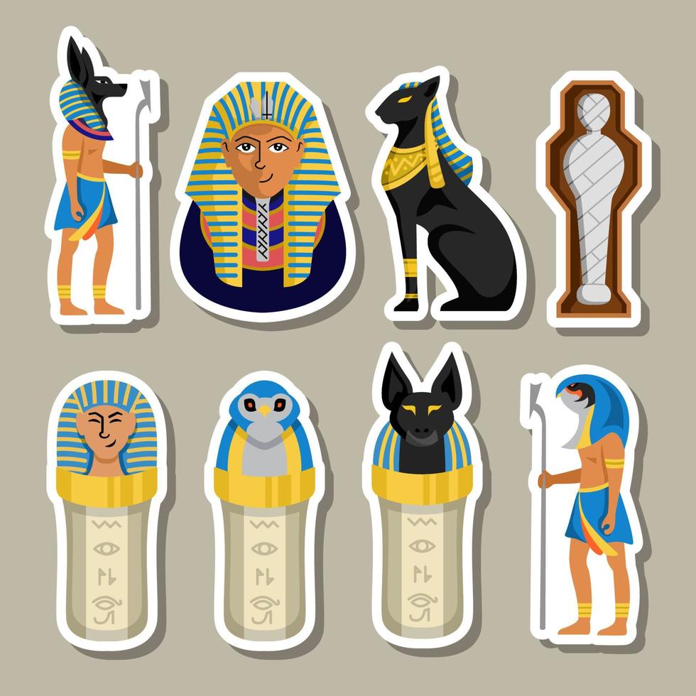 collezione di adesivi mummia egiziana con design piatto vettore