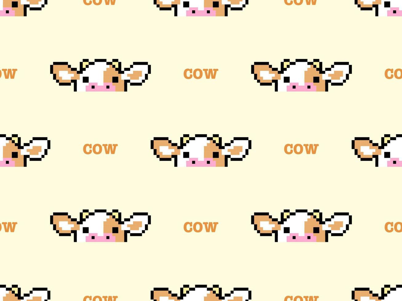 modello senza cuciture del personaggio dei cartoni animati della mucca su stile background.pixel giallo vettore