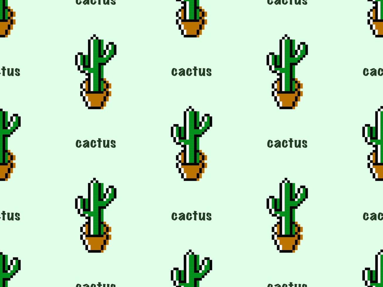 modello senza cuciture del personaggio dei cartoni animati di cactus su stile background.pixel verde vettore