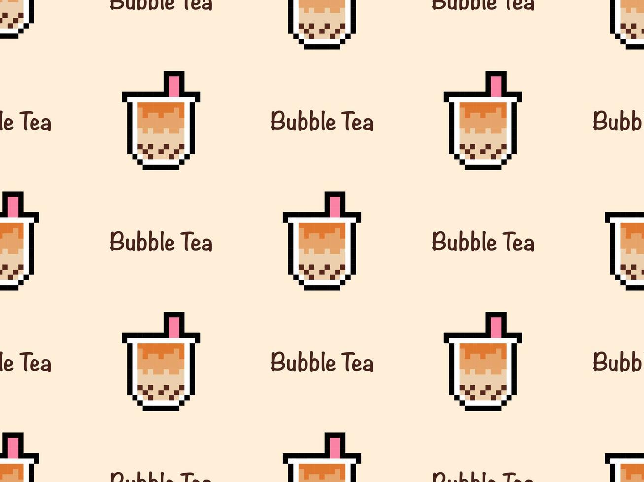 modello senza cuciture del personaggio dei cartoni animati del tè della bolla su stile background.pixel arancione vettore