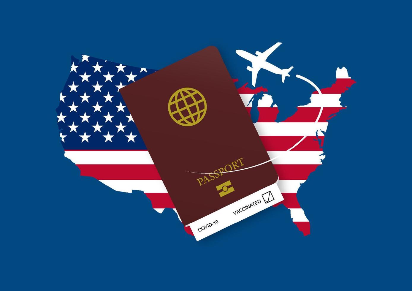 riapertura degli Stati Uniti per le compagnie aeree che viaggiano con passaporto sanitario dopo la vaccinazione coivd-19. vettore
