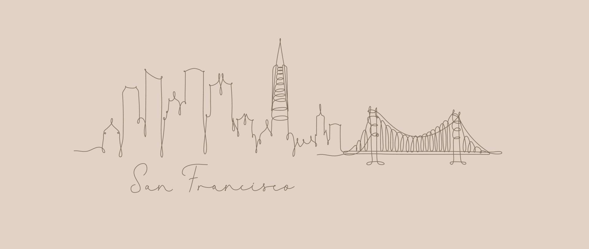 silhouette della città san francisco in stile linea penna disegno con linee beige su sfondo beige vettore