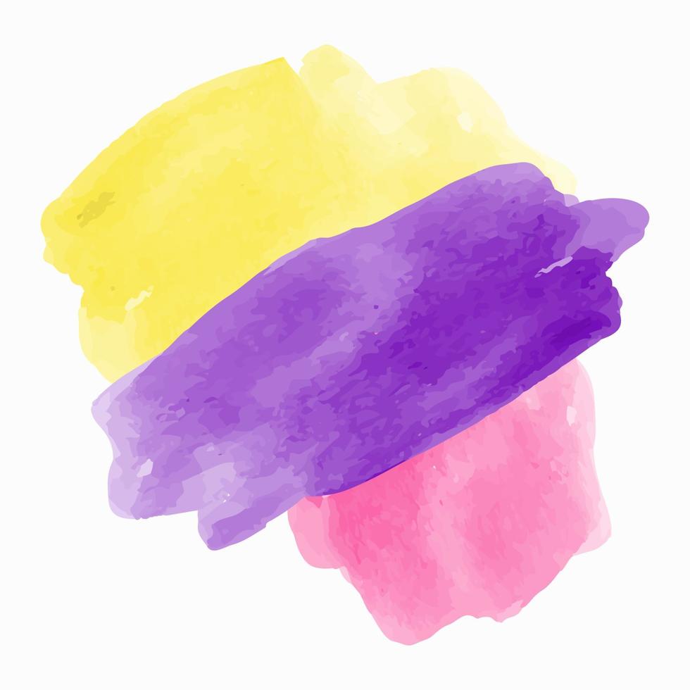 pennellata sfumata ad acquerello, figura geometrica astratta, colore 3d, viola, rosa e giallo vettore