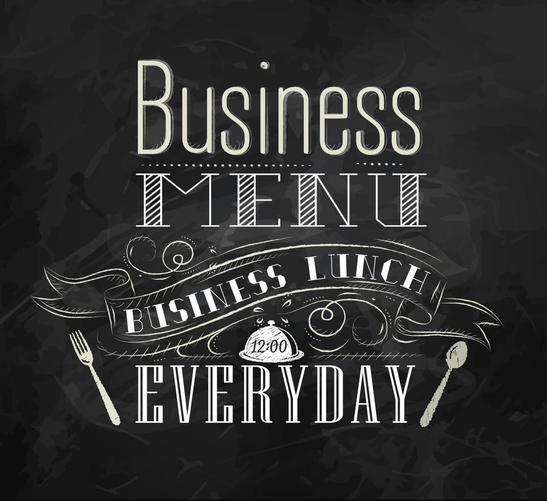 menu aziendale lettering pranzo di lavoro tutti i giorni disegno stilizzato con gesso sulla lavagna vettore