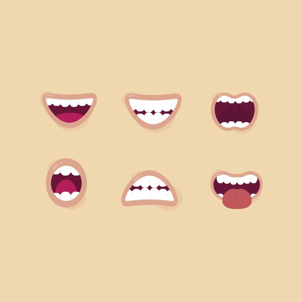 fascio vettoriale di varie espressioni o gesti della bocca e dei denti umani, adatto per l'illustrazione e l'animazione
