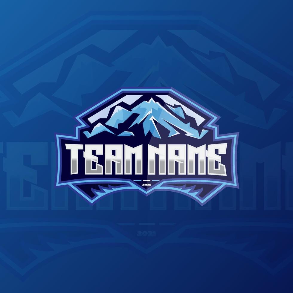 fantastico logo esport di montagna blu innevato, perfetto per la squadra o il logo personale vettore