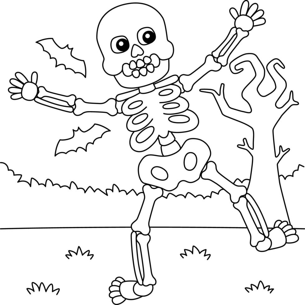 scheletro danzante pagina da colorare di halloween per bambini vettore