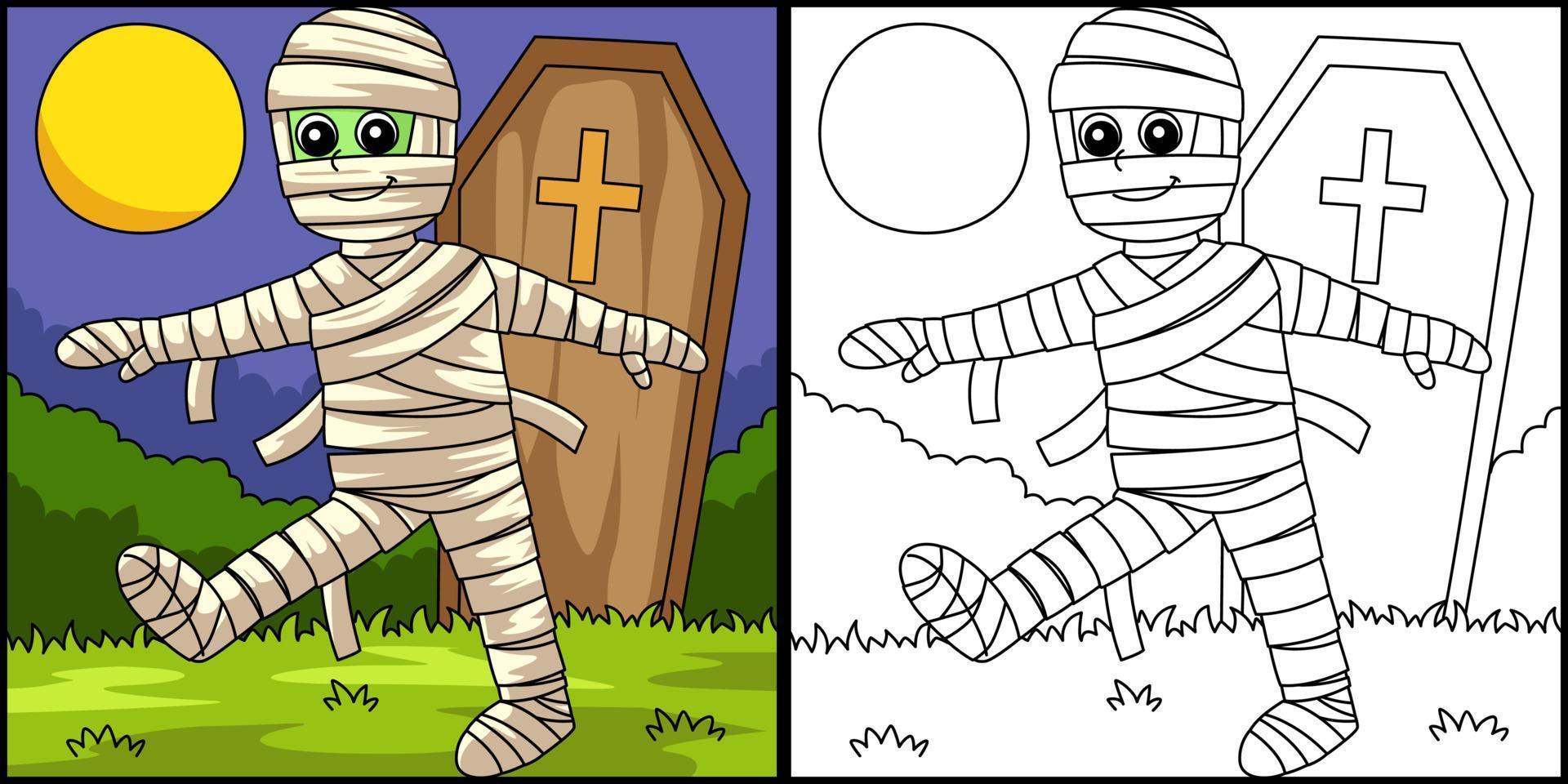 illustrazione della pagina di colorazione di halloween della mummia vettore