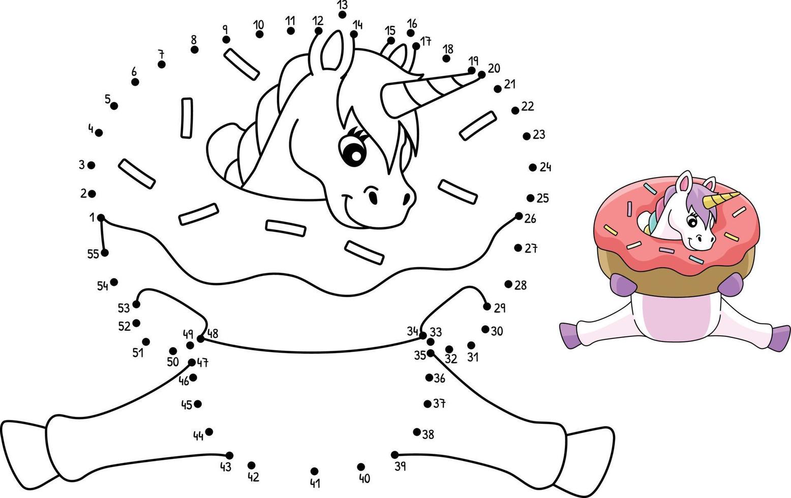 punto per punto unicorno seduto in una ciambella isolata vettore