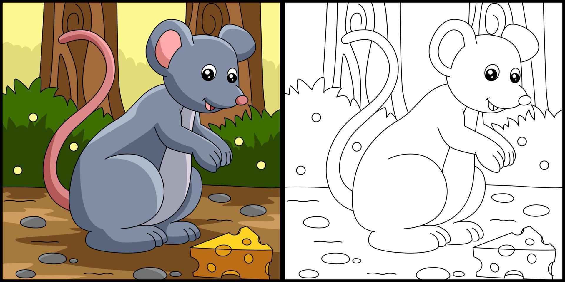 illustrazione colorata della pagina di colorazione del mouse vettore