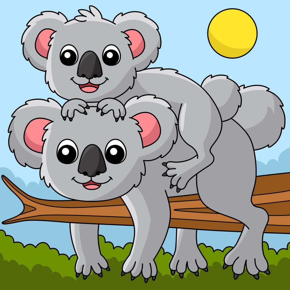 koala con un'illustrazione del fumetto colorata del bambino vettore