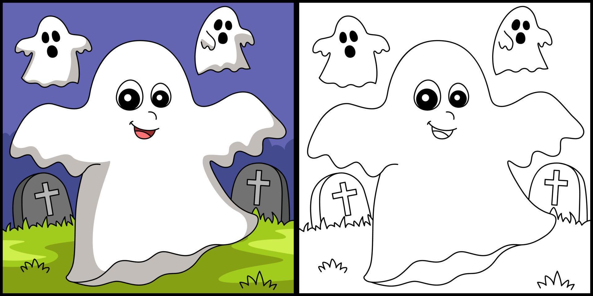 illustrazione della pagina di colorazione di halloween del fantasma vettore