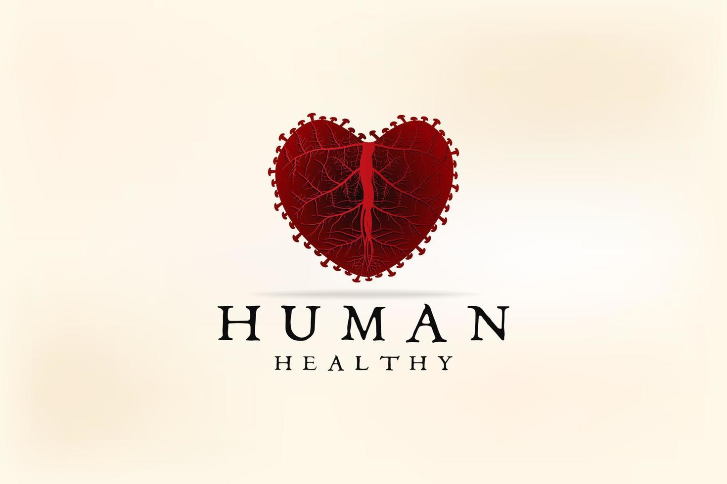amore del cuore con il design del logo del virus corona, modulo per l'assistenza sociale dell'umanità vettore