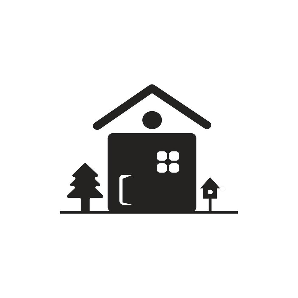 illustrazione dell'icona della casa con albero e cassetta delle lettere. vettore