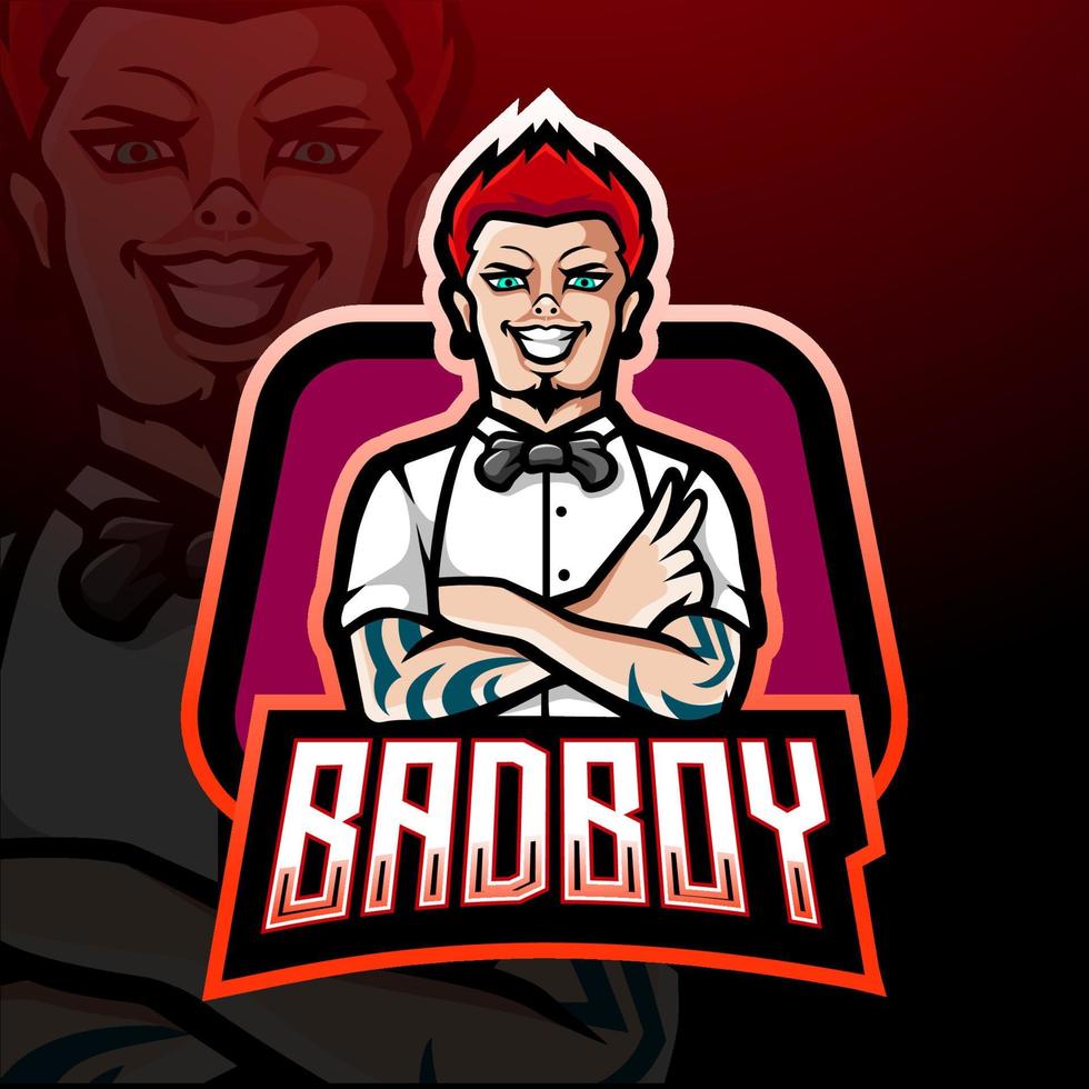 design della mascotte del logo esport del cattivo ragazzo vettore