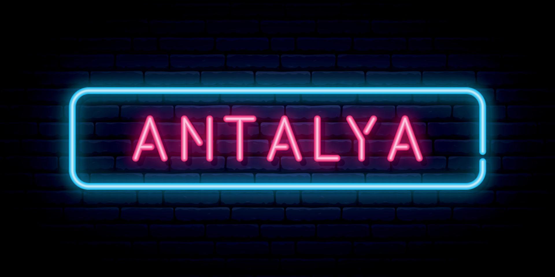 insegna al neon di antalya. vettore