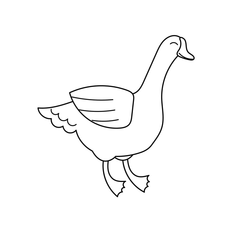 carino contorno oca doodle. fegato d'oca, foie gras. animali da fattoria e uccelli.illustrazione per libro da colorare per bambini. vettore isolato su sfondo bianco