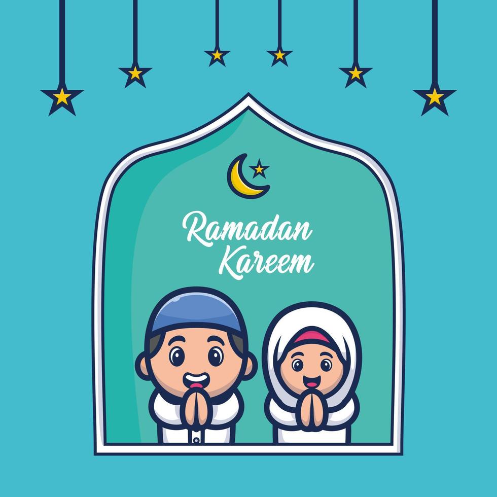 biglietto di auguri ramadan con simpatico cartone animato musulmano vettore