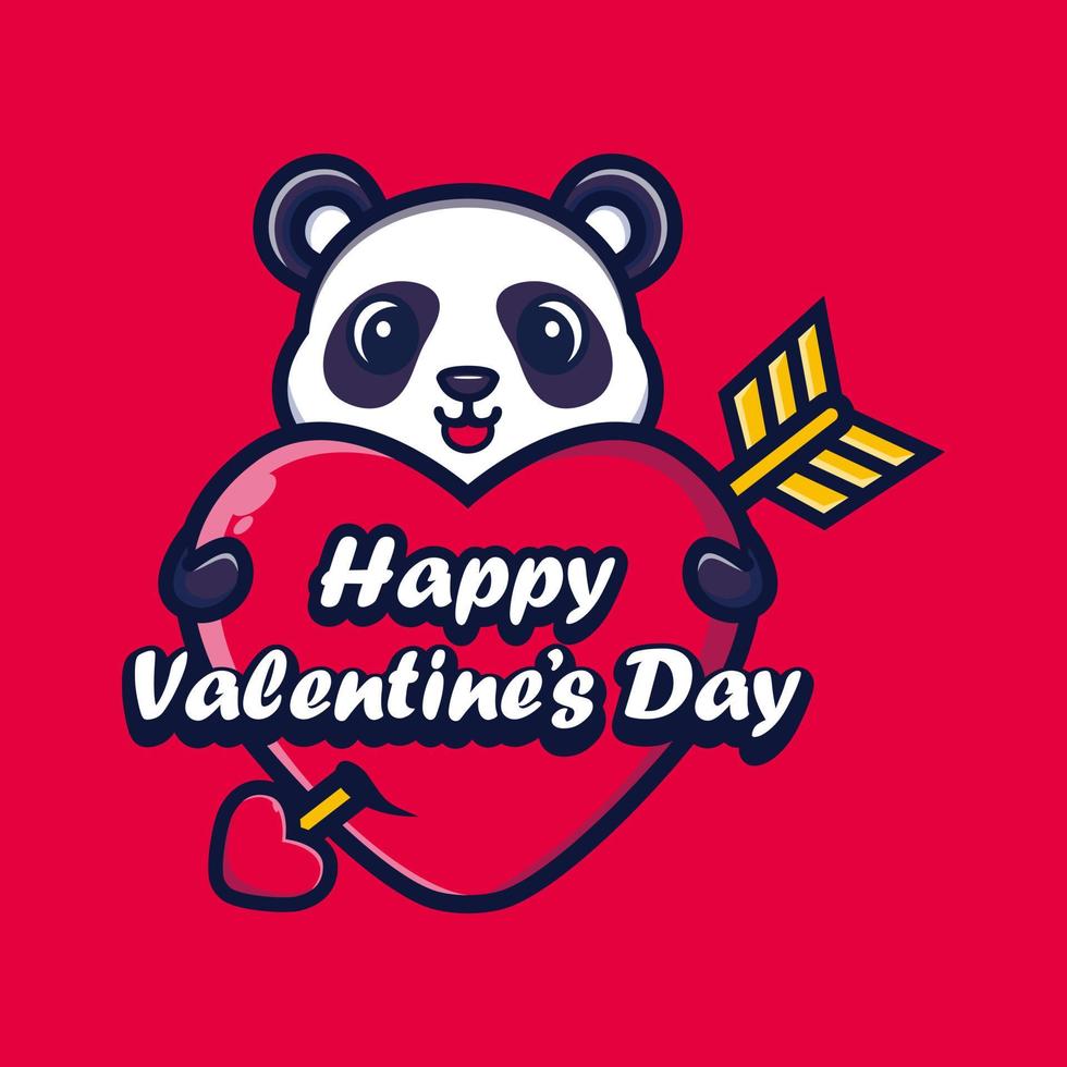 simpatico panda che abbraccia un cuore con gli auguri di buon San Valentino vettore