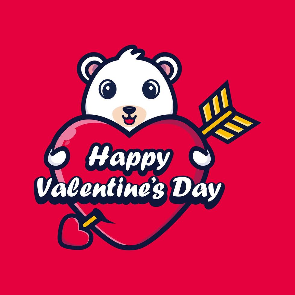 simpatico orso che abbraccia un cuore con auguri di buon San Valentino vettore