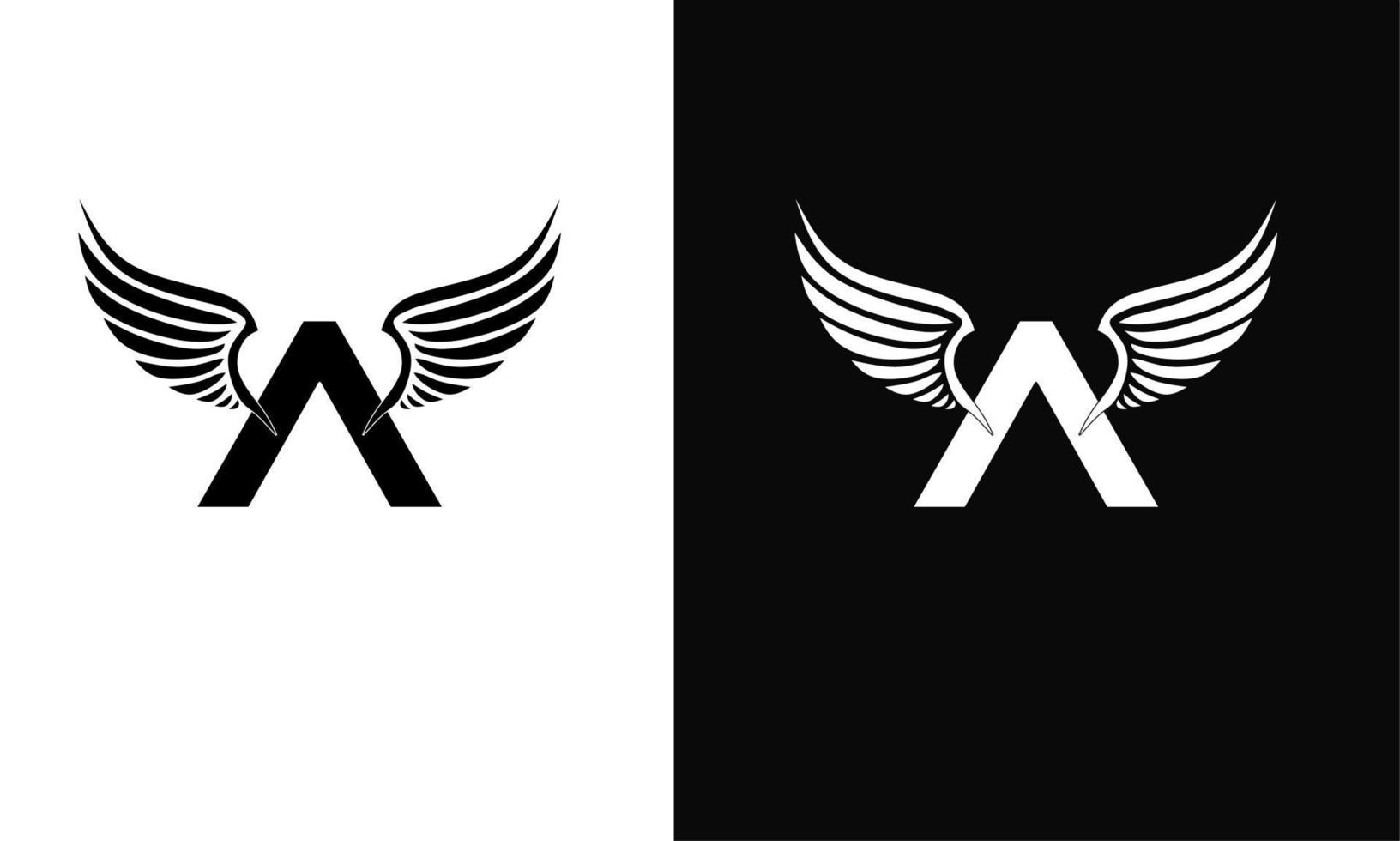 modello logo icona lettere a con ali d'angelo colore bianco e nero vettore