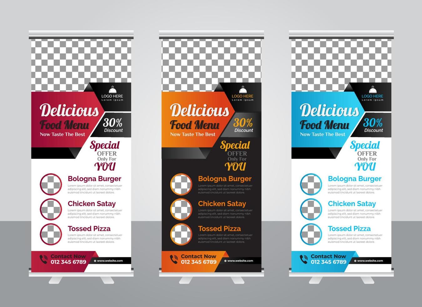 modello di progettazione banner roll up ristorante vettore