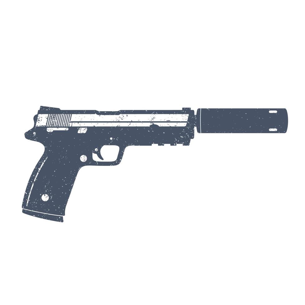 pistola moderna, pistola con silenziatore, pistola isolata su bianco, illustrazione vettoriale