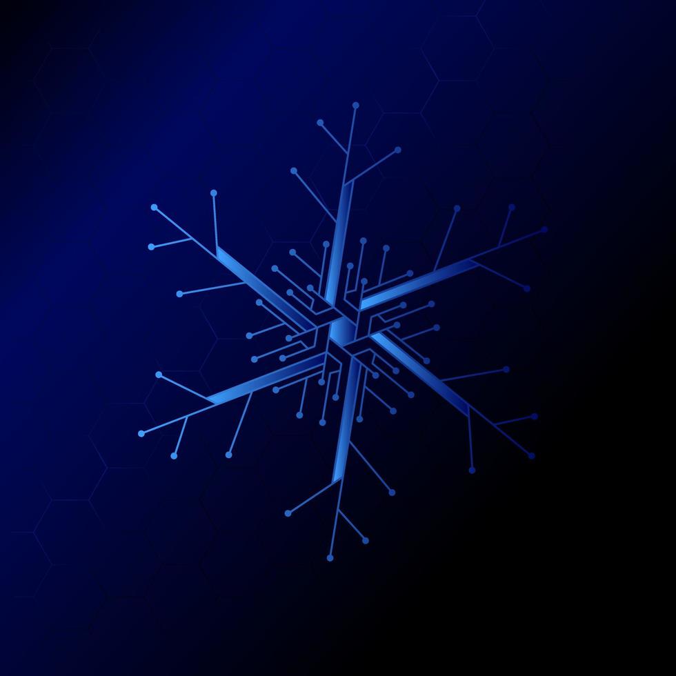 il design del logo elettronico della neve di tecnologia per lo sfondo di natale vettore