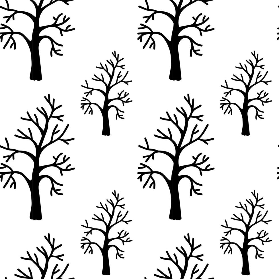vettore halloween seamless pattern albero secco clipart isolato su sfondo bianco. illustrazione carina per design stagionale, tessile, decorazione sala giochi per bambini o biglietto di auguri. stampe disegnate a mano e doodle