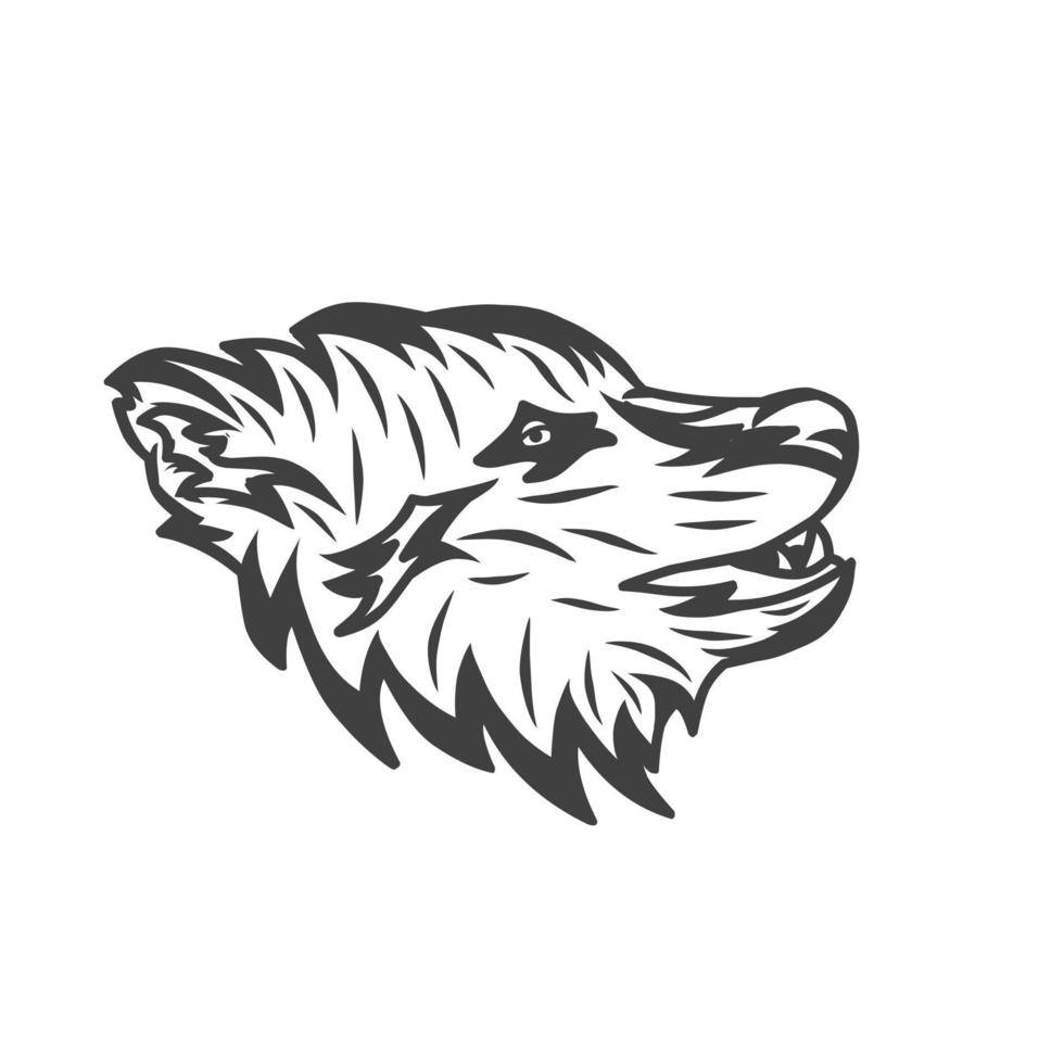 illustrazione del viso di lupo logo mascotte nero con silhouette stile vintage adatto per l'identità del marchio vettore