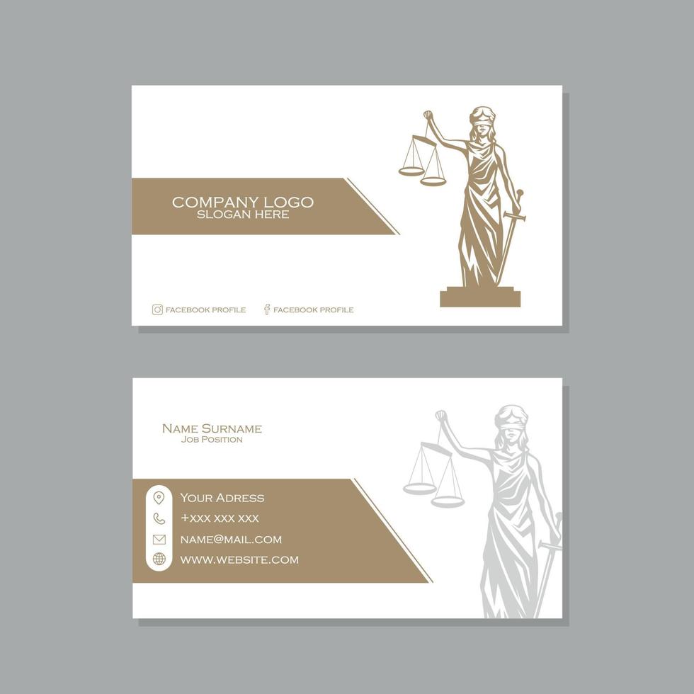 biglietto da visita avvocato bianco e oro con design Lady Justice vettore