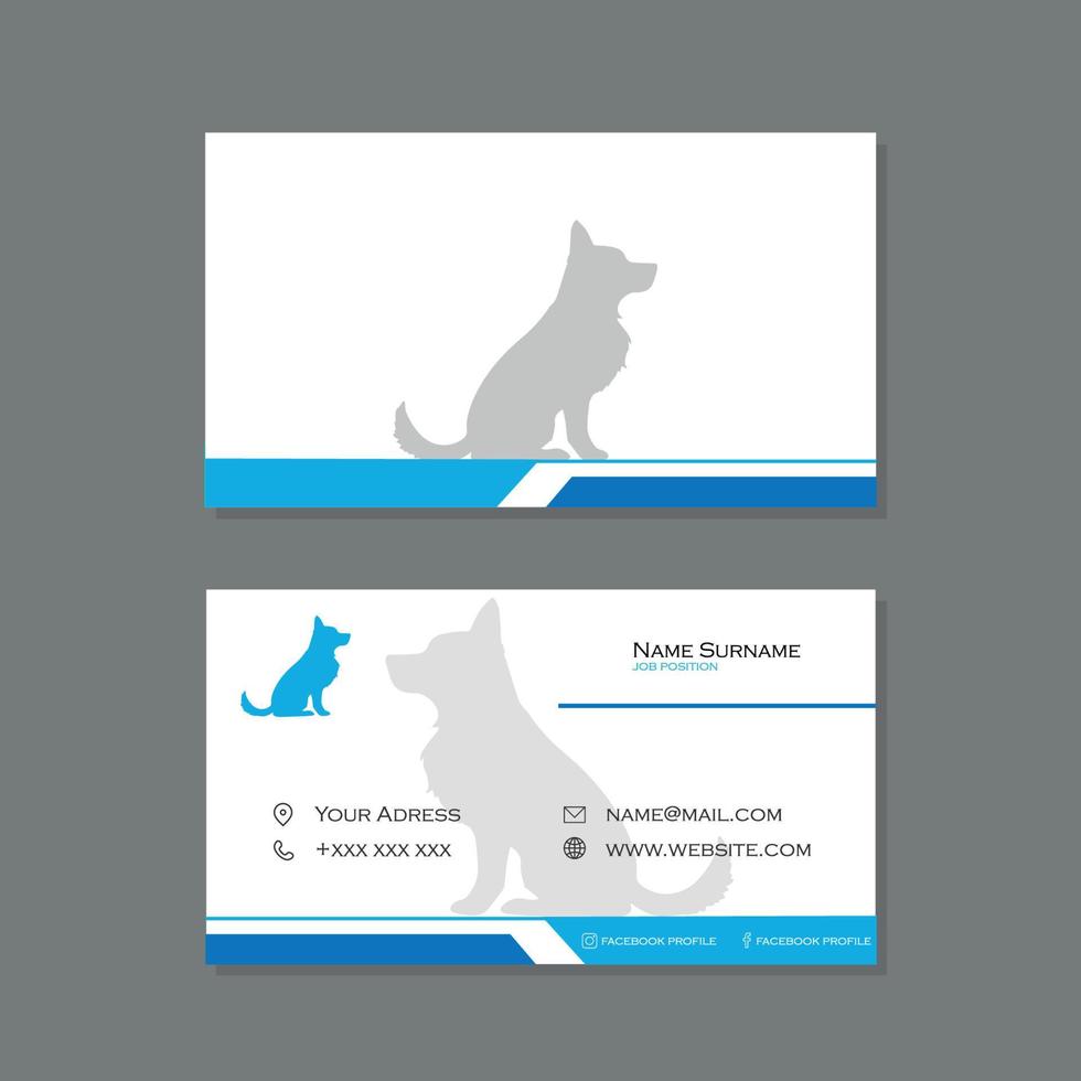 biglietto da visita veterinario bianco e azzurro con disegno cane vettore
