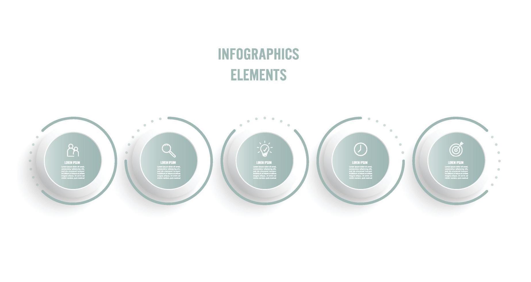 processo di linea sottile di business infografica con design del modello di cerchi con icone e 5 opzioni o passaggi. illustrazione vettoriale. vettore