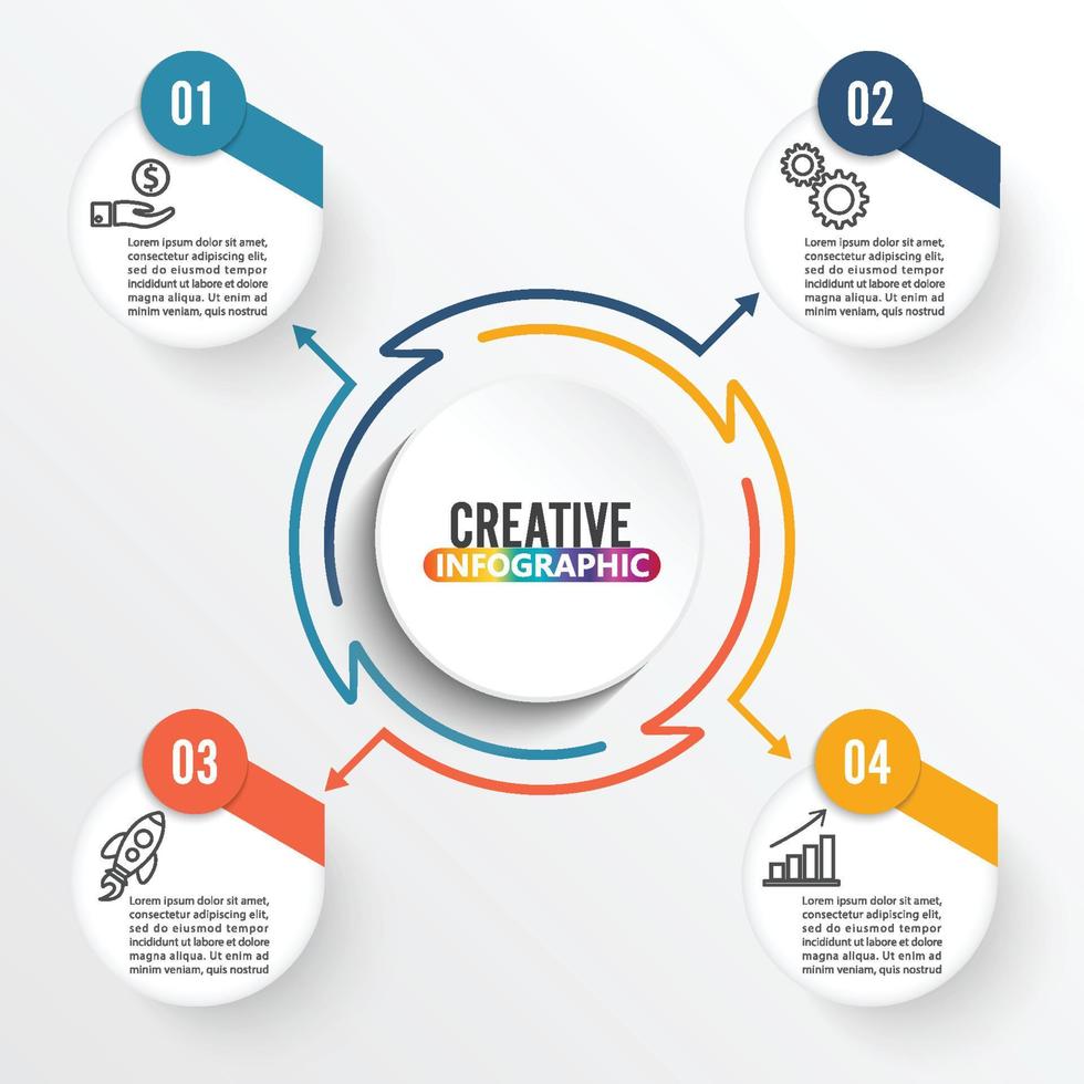 elementi piatti a linea sottile per infografica. modello per diagramma, grafico, presentazione e grafico. concetto di business con 4 opzioni, parti, passaggi o processi. visualizzazione dati. vettore