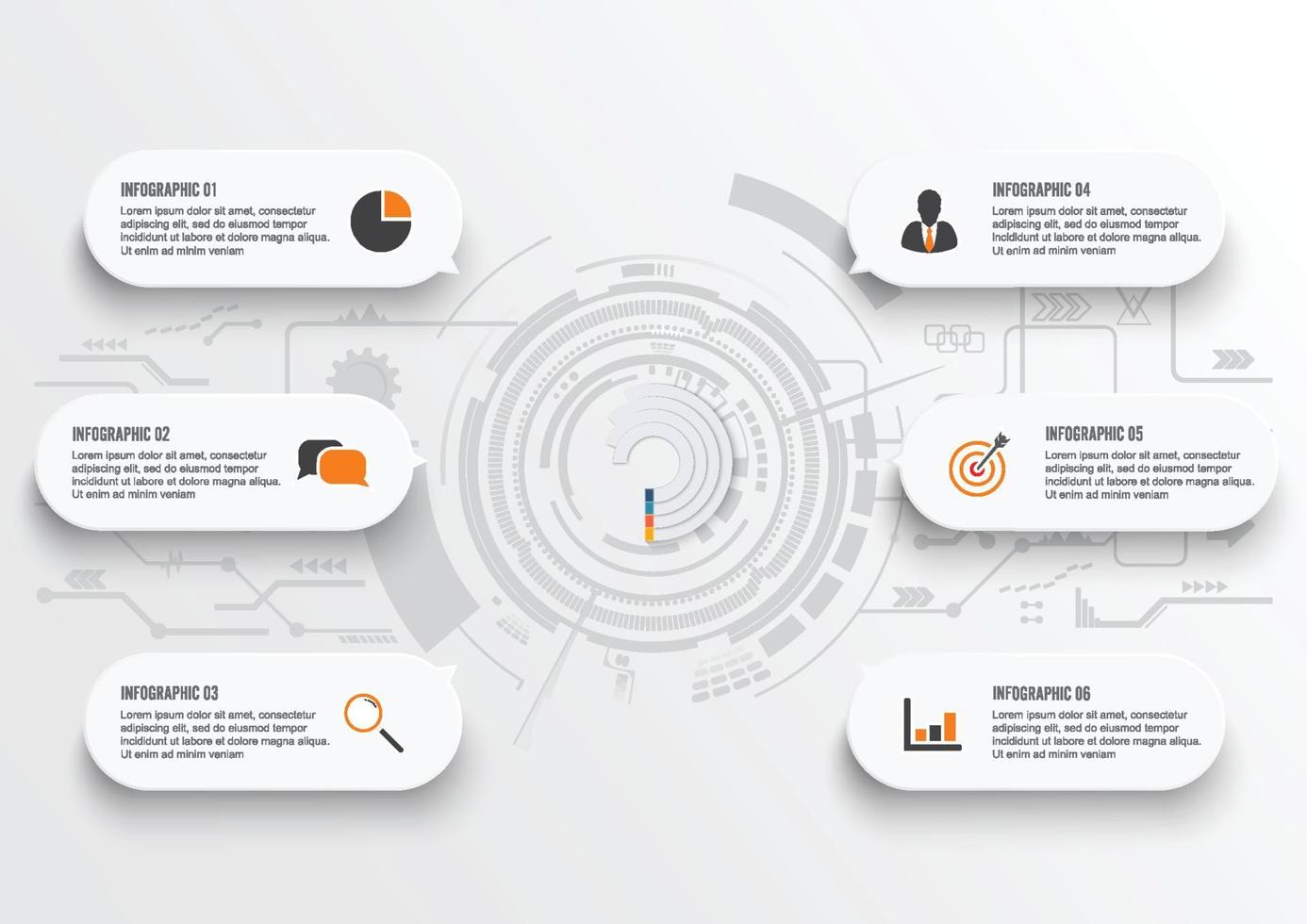 visualizzazione dei dati aziendali. diagramma di processo. elementi astratti di grafico, diagramma con 6 passaggi, opzioni, parti o processi. modello di business vettoriale per la presentazione. concetto creativo per infografica.