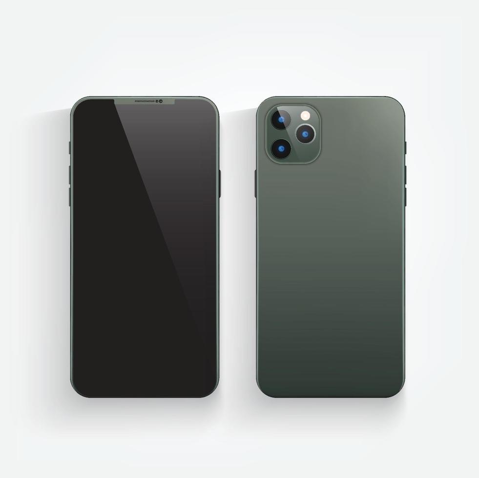 smartphone verde realistico moderno. nuovo modello di telefono cellulare moderno 2019. illustrazione vettoriale 3d.