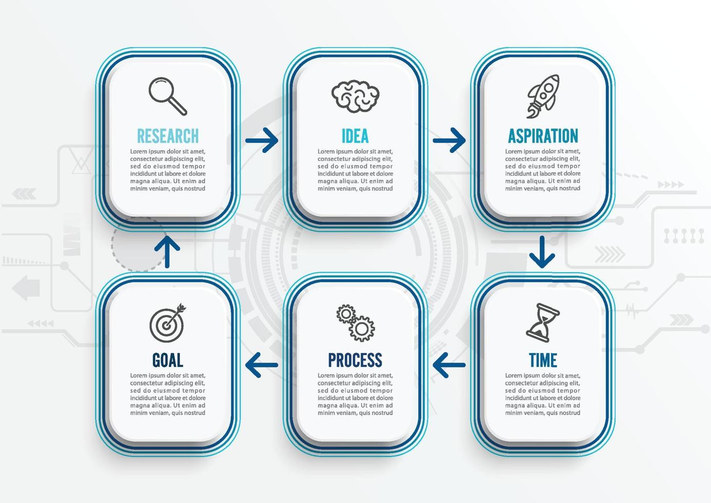 modello di infografica vettoriale con icone e 6 opzioni o passaggi. infografica per il concetto di business. può essere utilizzato per banner di presentazioni, layout del flusso di lavoro, diagramma di processo, diagramma di flusso, grafico informativo.